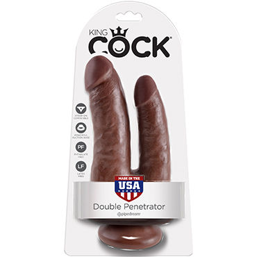 Pipedream King Cock Double Penetrator, коричневый, Реалистичный двойной фаллоимитатор на присоске Pipedream King Cock Double Penetrator, коричневый, Реалистичный двойной фаллоимитатор на присоске
