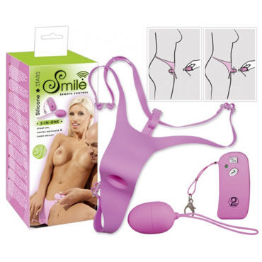 Smile 3-in-One, розовый, Страпон с виброяйцом Smile 3-in-One, розовый, Страпон с виброяйцом