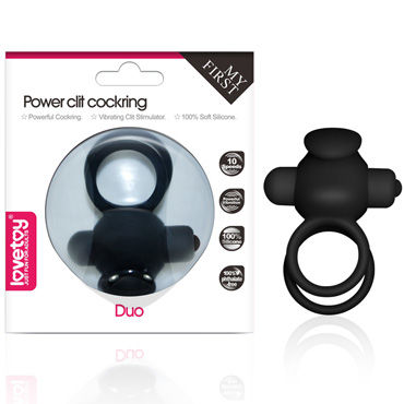 LoveToy Power Clit Cockring Duo, черное, Виброкольцо для пениса LoveToy Power Clit Cockring Duo, черное, Виброкольцо для пениса