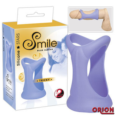 Smile Tricky Blue Sleeve голубой, Эластичная насадка на пенис Smile Tricky Blue Sleeve голубой, Эластичная насадка на пенис