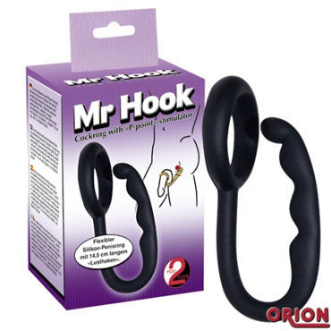 Mr Hook, черное, Эрекционное кольцо со стимулятором простаты Mr Hook, черное, Эрекционное кольцо со стимулятором простаты