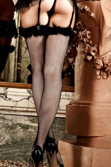 Baci чулки, черные, В сеточку, с манжеткой из перьев и другие товары Baci Lingerie с фото Baci чулки, черные, В сеточку, с манжеткой из перьев и другие товары Baci Lingerie с фото
