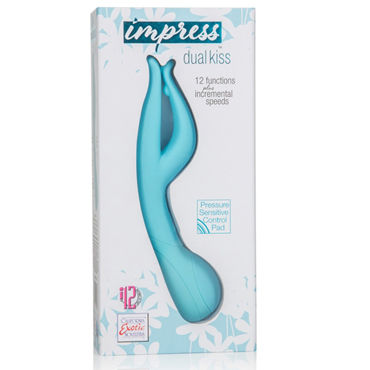 California Exotic Impress Dual Kiss, голубой - Вибратор с двойным стволом - купить в секс шопе California Exotic Impress Dual Kiss, голубой - Вибратор с двойным стволом - купить в секс шопе