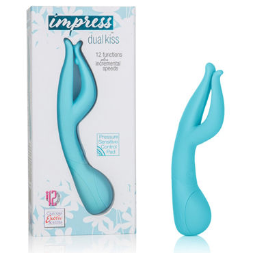 California Exotic Impress Dual Kiss, голубой, Вибратор с двойным стволом California Exotic Impress Dual Kiss, голубой, Вибратор с двойным стволом