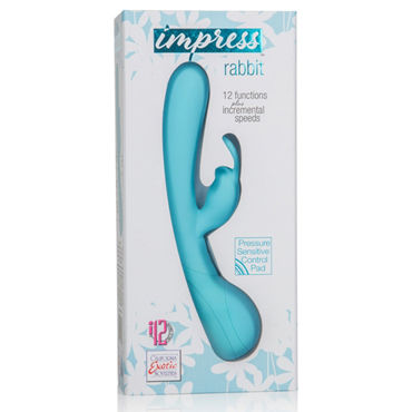 California Exotic Impress Rabbit, голубой - Вибратор с клиторальным отростком - купить в секс шопе California Exotic Impress Rabbit, голубой - Вибратор с клиторальным отростком - купить в секс шопе