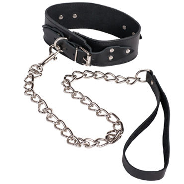 Fetish Factory Leather Collar, Ошейник с металлической цепью Fetish Factory Leather Collar, Ошейник с металлической цепью