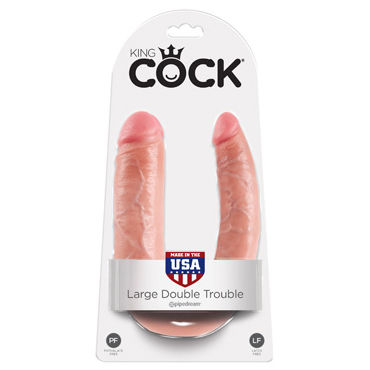 Pipedream King Cock U-Shaped Large Double Trouble, телесный, Анально-вагинальный фаллоимитатор большого размера Pipedream King Cock U-Shaped Large Double Trouble, телесный, Анально-вагинальный фаллоимитатор большого размера