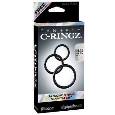 Pipedream Silicone 3-Ring Stamina Set, черный, Набор эрекционных колец Pipedream Silicone 3-Ring Stamina Set, черный, Набор эрекционных колец