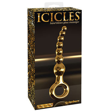 Pipedream Icicles Gold Edition G09, золотой, Стеклянный анальный стимулятор Pipedream Icicles Gold Edition G09, золотой, Стеклянный анальный стимулятор
