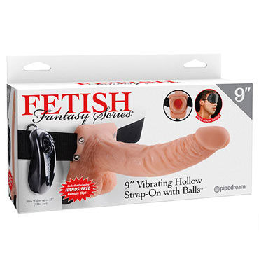 Pipedream Vibrating Hollow Strap-On with Balls 23 см, телесный, Фаллопротез с вибрацией Pipedream Vibrating Hollow Strap-On with Balls 23 см, телесный, Фаллопротез с вибрацией