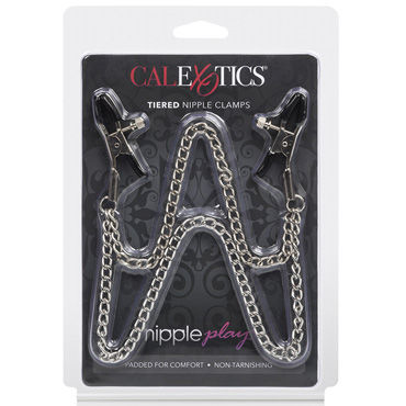 California Exotic Nipple Play Tiered Nipple Clamps, серебристые - Зажимы на соски с цепочкой - купить в секс шопе California Exotic Nipple Play Tiered Nipple Clamps, серебристые - Зажимы на соски с цепочкой - купить в секс шопе