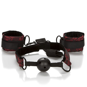 California Exotic Scandal Breathable Ball Gag With Cuffs, красный, Кляп с наручниками California Exotic Scandal Breathable Ball Gag With Cuffs, красный, Кляп с наручниками