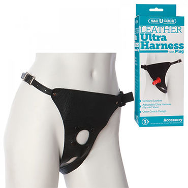 Doc Johnson Vac-U-Lock Leather Ultra Harness, Кожаные трусики со штырьком для насадок Doc Johnson Vac-U-Lock Leather Ultra Harness, Кожаные трусики со штырьком для насадок