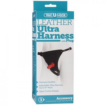 Doc Johnson Vac-U-Lock Leather Ultra Harness - Кожаные трусики со штырьком для насадок - купить в секс шопе Doc Johnson Vac-U-Lock Leather Ultra Harness - Кожаные трусики со штырьком для насадок - купить в секс шопе