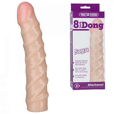 Doc Johnson Vac-U-Lock Raging Dong, 20.5 см, Тонкая насадка-фаллоимитатор к трусикам Doc Johnson Vac-U-Lock Raging Dong, 20.5 см, Тонкая насадка-фаллоимитатор к трусикам