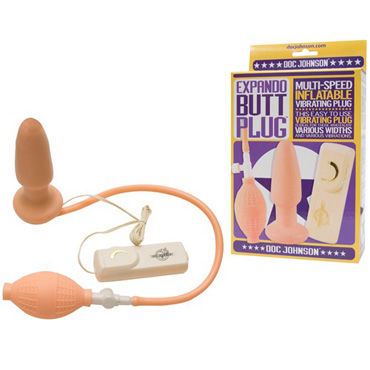 Doc Johnson Expando Plug, телесный, Анальная пробка с грушей и вибрацией Doc Johnson Expando Plug, телесный, Анальная пробка с грушей и вибрацией
