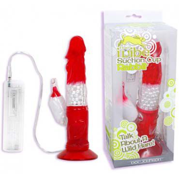 Doc Johnson I Vibe Rabbit, красный, Многофункциональный вибратор на присоске Doc Johnson I Vibe Rabbit, красный, Многофункциональный вибратор на присоске