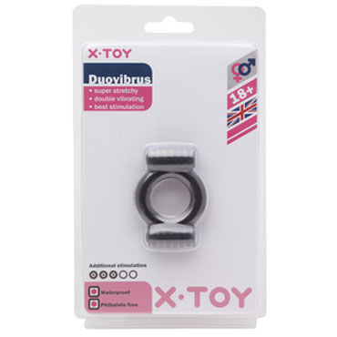 X-Toy Duovibrus, серое - Эрекционное кольцо с двумя виброэлементами - купить в секс шопе X-Toy Duovibrus, серое - Эрекционное кольцо с двумя виброэлементами - купить в секс шопе