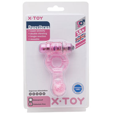 X-Toy Duovibrus II, розовое - Эрекционное кольцо с двумя виброэлементами и петлей для мошонки - купить в секс шопе X-Toy Duovibrus II, розовое - Эрекционное кольцо с двумя виброэлементами и петлей для мошонки - купить в секс шопе