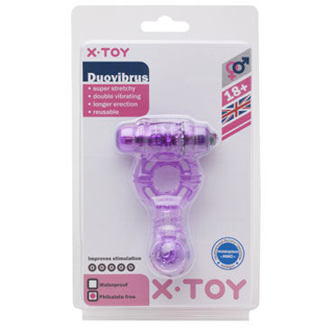 X-Toy Duovibrus II, фиолетовое - Эрекционное кольцо с двумя виброэлементами и петлей для мошонки - купить в секс шопе X-Toy Duovibrus II, фиолетовое - Эрекционное кольцо с двумя виброэлементами и петлей для мошонки - купить в секс шопе