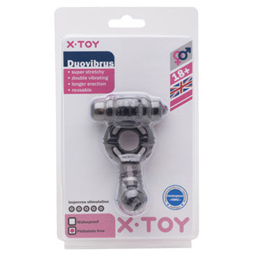 X-Toy Duovibrus II, серое - Эрекционное кольцо с двумя виброэлементами и петлей для мошонки - купить в секс шопе X-Toy Duovibrus II, серое - Эрекционное кольцо с двумя виброэлементами и петлей для мошонки - купить в секс шопе