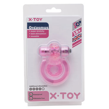 X-Toy Orgasmus II, розовое, Эрекционное виброкольцо с петлей для мошонки X-Toy Orgasmus II, розовое, Эрекционное виброкольцо с петлей для мошонки