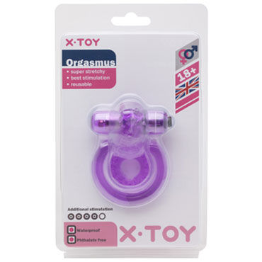 X-Toy Orgasmus II, фиолетовое, Эрекционное виброкольцо с петлей для мошонки X-Toy Orgasmus II, фиолетовое, Эрекционное виброкольцо с петлей для мошонки