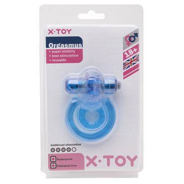 X-Toy Orgasmus II, синее, Эрекционное виброкольцо с петлей для мошонки X-Toy Orgasmus II, синее, Эрекционное виброкольцо с петлей для мошонки