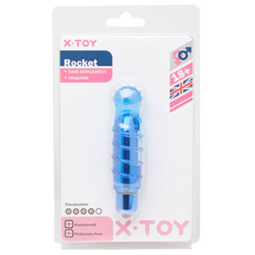 X-Toy Rocket, синяя, Вибропуля с насадкой X-Toy Rocket, синяя, Вибропуля с насадкой
