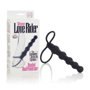 California Exotic Love Rider Beaded Dual Penetrator, черный, Мужской безремневой страпон California Exotic Love Rider Beaded Dual Penetrator, черный, Мужской безремневой страпон