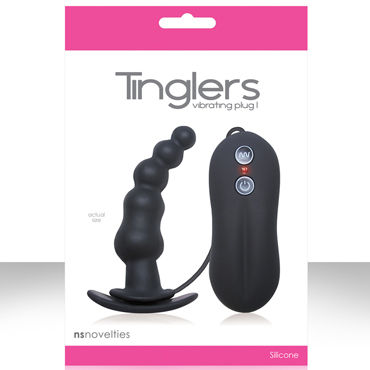 NS Novelties Tinglers Plug I, черный, Изогнутая вибропробка с ограничителем NS Novelties Tinglers Plug I, черный, Изогнутая вибропробка с ограничителем