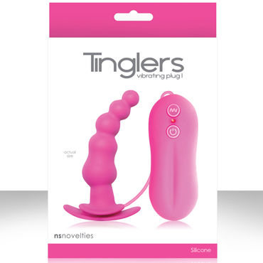 NS Novelties Tinglers Plug I, розовый, Изогнутая вибропробка с ограничителем NS Novelties Tinglers Plug I, розовый, Изогнутая вибропробка с ограничителем