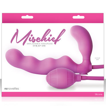 NS Novelties Mischief, розовый, Безремневой страпон с грушей NS Novelties Mischief, розовый, Безремневой страпон с грушей