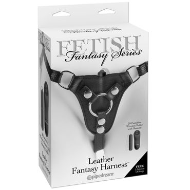 Pipedream Leather Fantasy Harness, Трусики для страпона с вибропулей и пультом ДУ Pipedream Leather Fantasy Harness, Трусики для страпона с вибропулей и пультом ДУ