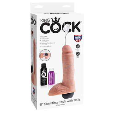 Pipedream Squirting King Cock with Balls, 20.3см - Реалистичный фаллоимитатор с эффектом семяизвержения - купить в секс шопе Pipedream Squirting King Cock with Balls, 20.3см - Реалистичный фаллоимитатор с эффектом семяизвержения - купить в секс шопе