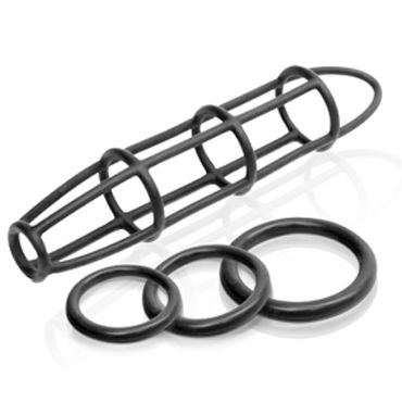 Pipedream Cockcage and Ring Set, черный - Эрекционные кольца и насадка-клетка - купить в секс шопе Pipedream Cockcage and Ring Set, черный - Эрекционные кольца и насадка-клетка - купить в секс шопе