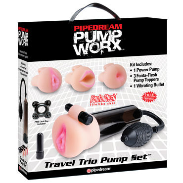Pipedream Travel Trio Set, Помпа с тремя насадками Pipedream Travel Trio Set, Помпа с тремя насадками