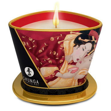 Shunga Massage Candle Sparkling Strawberry Wine, 170мл Массажная свеча, клубника и шампанское