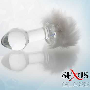 Sexus Glass анальная втулка С пушистым белым хвостиком