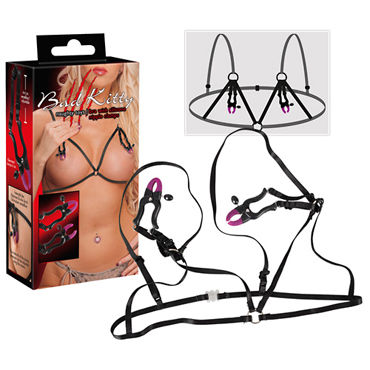Bad Kitty Bra With Silicone Nipple Clamps, черный Открытый бюстгальтер с зажимами на соски