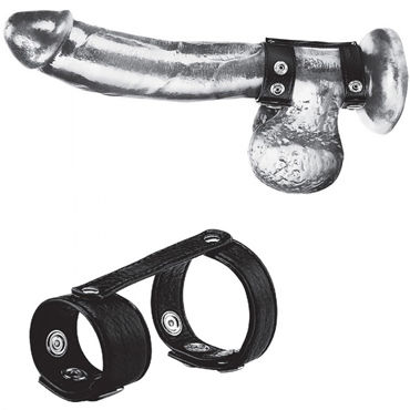 Blue Line Duo Snap Cock and Ball Ring, черное Двойное кольцо на пенис с металлическими клепками Blue Line Duo Snap Cock and Ball Ring, черное Двойное кольцо на пенис с металлическими клепками