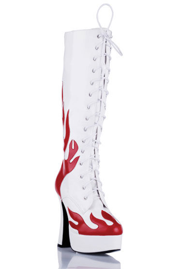 Electric Lingerie Shoes сапоги, белые С красными языками пламени