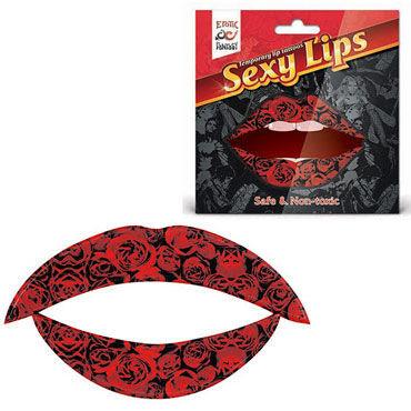 Erotic Fantasy Sexy Lips, алые розы Временная татуировка для губ