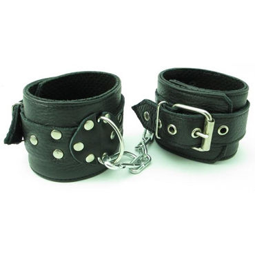 BDSM Арсенал кожаные наручники с заклепками, черные На регулируемых ремешках