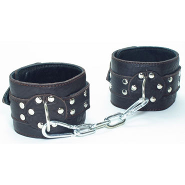 BDSM Арсенал наручники с заклепками кожаные, черные На регулируемых ремешках