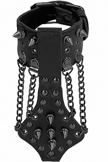 Ouch! Skulls and Bones Bracelet with Spikes and Chains, черный Оригинальный браслет с петлей на палец