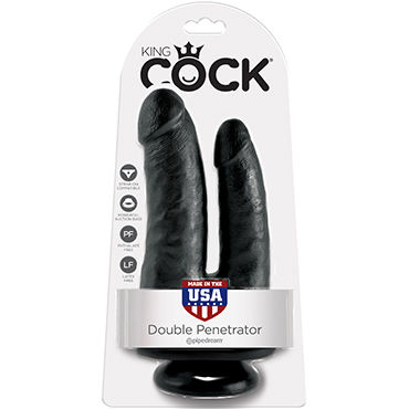 Pipedream King Cock Double Penetrator, черный Реалистичный двойной фаллоимитатор на присоске цена Pipedream King Cock Double Penetrator, черный Реалистичный двойной фаллоимитатор на присоске цены онлайн