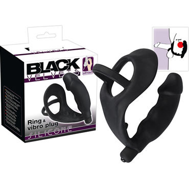Orion Black Velvets Cock Ring with Vibration, черное Анальная вибровтулка с кольцом для пениса Orion Black Velvets Cock Ring with Vibration, черное Анальная вибровтулка с кольцом для пениса