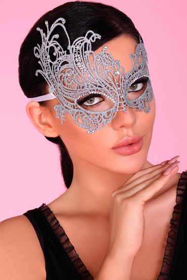 LivCo Corsetti Mask Model 1 Silver, серебристая Ажурная маска со стразами